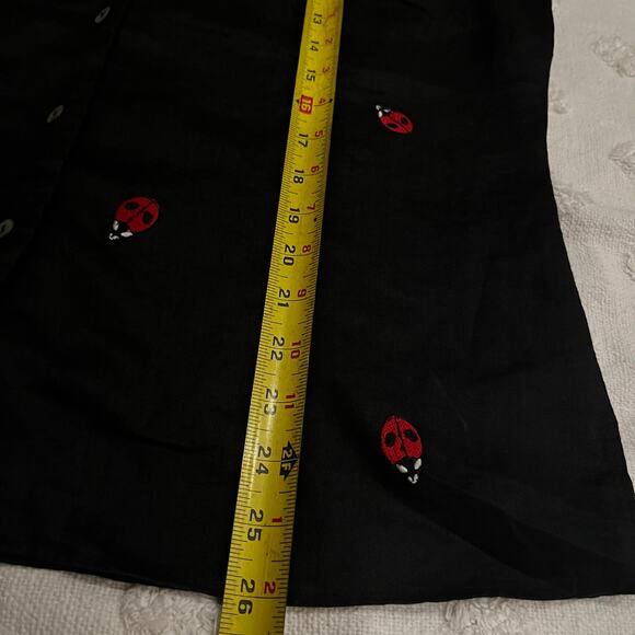 Edward Irish Linen Ladybug Embroidery Black Sleeveless Button Down Shirt Size XL - Picture 5 of 6